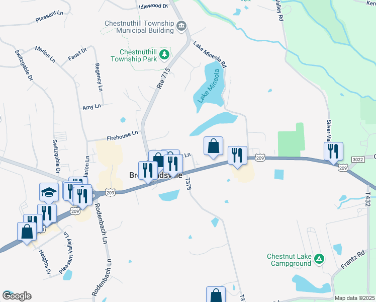 map of restaurants, bars, coffee shops, grocery stores, and more near 139 Bond Lane in Brodheadsville