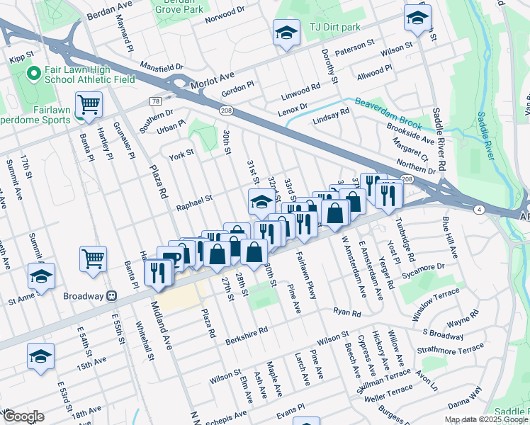 map of restaurants, bars, coffee shops, grocery stores, and more near 2-06 31st Street in Fair Lawn