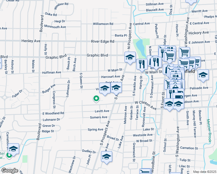 map of restaurants, bars, coffee shops, grocery stores, and more near 95 Vreeland Avenue in Bergenfield