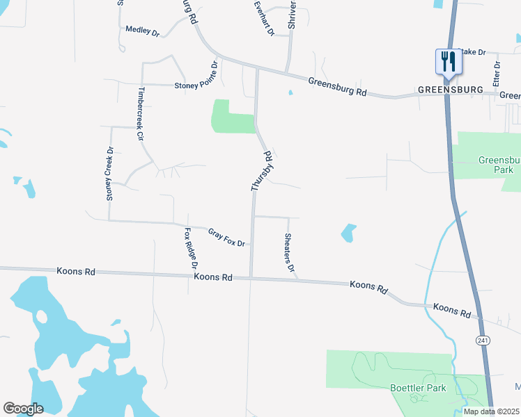 map of restaurants, bars, coffee shops, grocery stores, and more near 5047 Thursby Road in North Canton