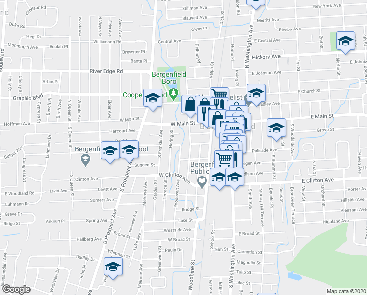 map of restaurants, bars, coffee shops, grocery stores, and more near 52 South Demarest Avenue in Bergenfield