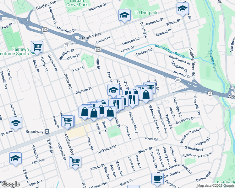 map of restaurants, bars, coffee shops, grocery stores, and more near 2-06 31st Street in Fair Lawn