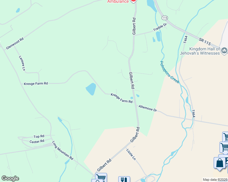 map of restaurants, bars, coffee shops, grocery stores, and more near 269 Kresge Farm Road in Effort