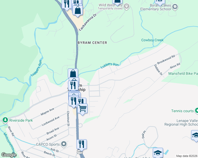 map of restaurants, bars, coffee shops, grocery stores, and more near 17 Brookwood Road in Stanhope