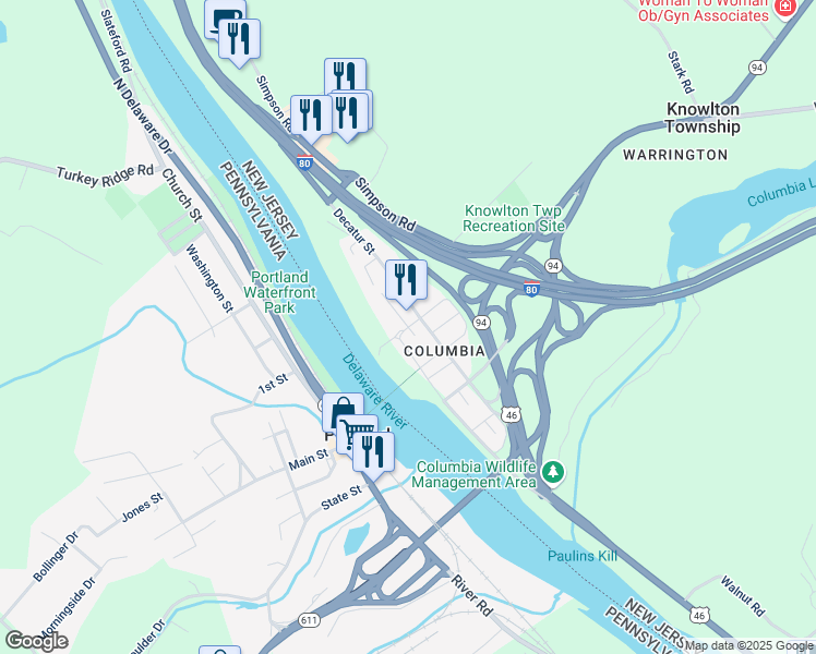map of restaurants, bars, coffee shops, grocery stores, and more near 94 Columbia Street in Columbia