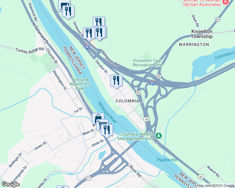 map of restaurants, bars, coffee shops, grocery stores, and more near 94 Columbia Street in Columbia