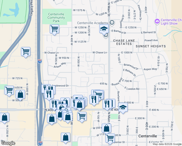map of restaurants, bars, coffee shops, grocery stores, and more near 165 Pheasantbrook Drive in Centerville