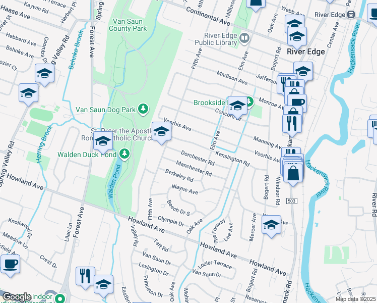 map of restaurants, bars, coffee shops, grocery stores, and more near 229 Dorchester Road in River Edge