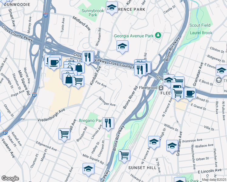 map of restaurants, bars, coffee shops, grocery stores, and more near 205 Lincoln Avenue in Yonkers