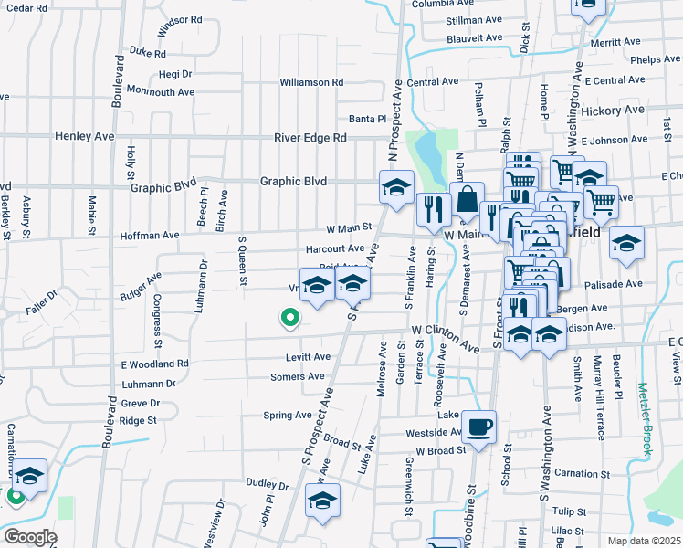 map of restaurants, bars, coffee shops, grocery stores, and more near 95 Vreeland Avenue in Bergenfield