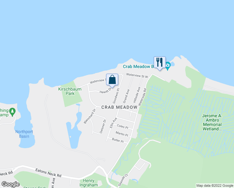 map of restaurants, bars, coffee shops, grocery stores, and more near 31 Goodwin Place in Northport