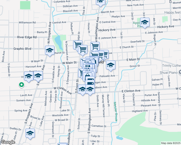 map of restaurants, bars, coffee shops, grocery stores, and more near 55 South Washington Avenue in Bergenfield