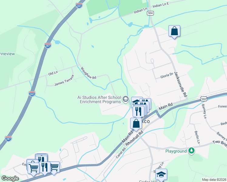 map of restaurants, bars, coffee shops, grocery stores, and more near 30 Waughaw Road in Montville