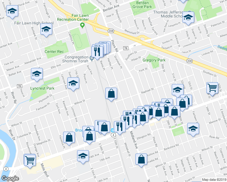 map of restaurants, bars, coffee shops, grocery stores, and more near 3-35 Banta Place in Fair Lawn