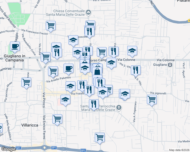 map of restaurants, bars, coffee shops, grocery stores, and more near 14 Via Vittorio Veneto in Giugliano in Campania