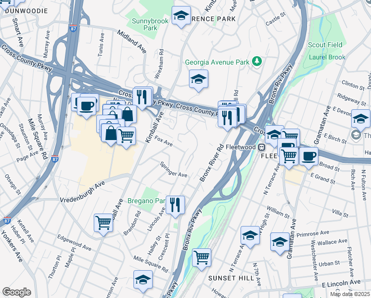 map of restaurants, bars, coffee shops, grocery stores, and more near 205 Lincoln Avenue in Yonkers