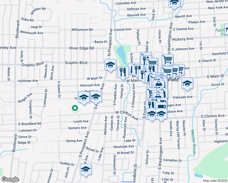 map of restaurants, bars, coffee shops, grocery stores, and more near 19 Sunset Place in Bergenfield