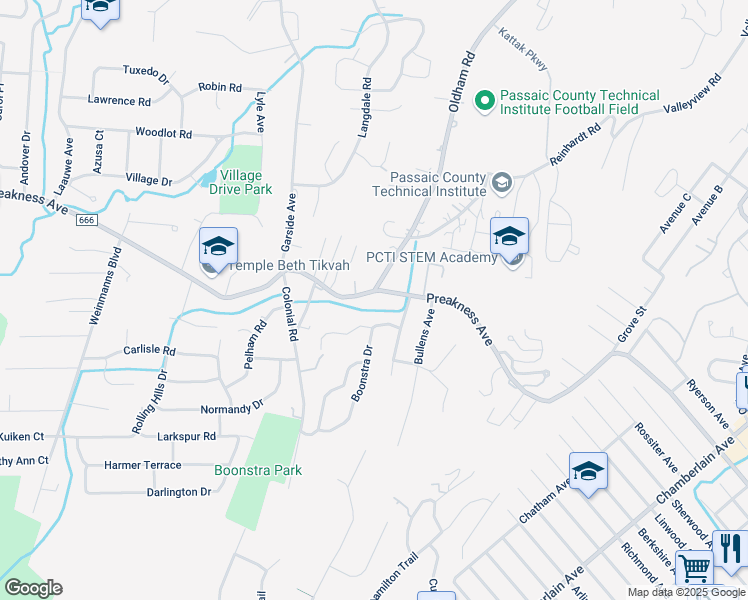 map of restaurants, bars, coffee shops, grocery stores, and more near 65 Boonstra Drive in Wayne