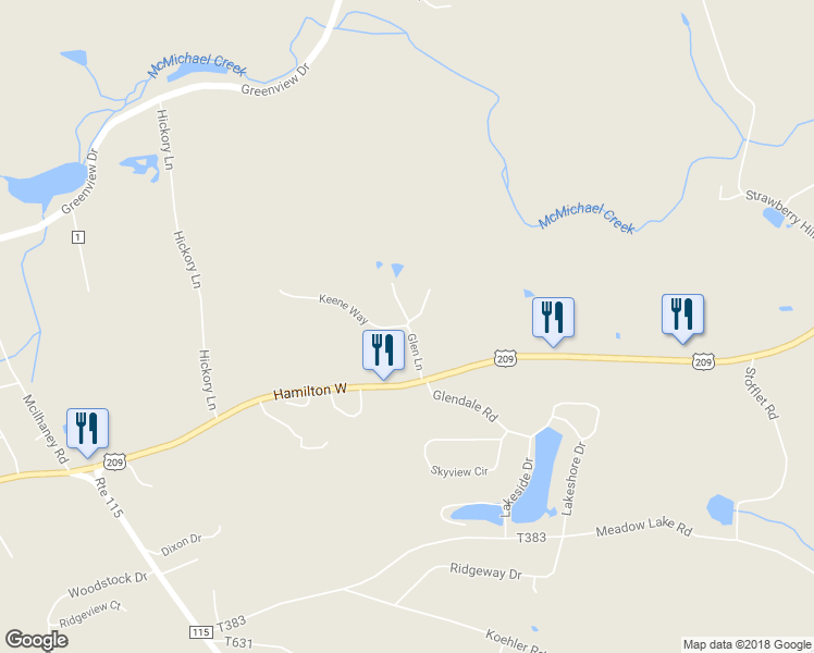 map of restaurants, bars, coffee shops, grocery stores, and more near Glen Lane in Sciota