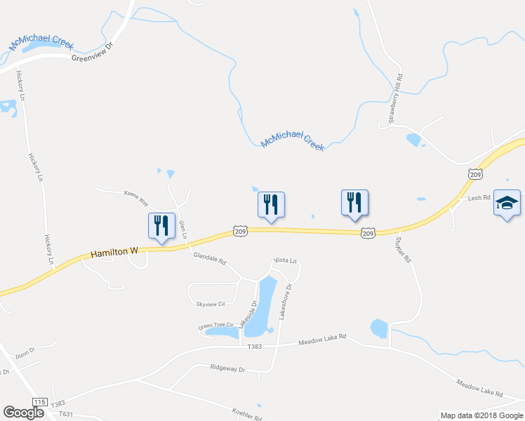 map of restaurants, bars, coffee shops, grocery stores, and more near 105 Burney Lane in Sciota