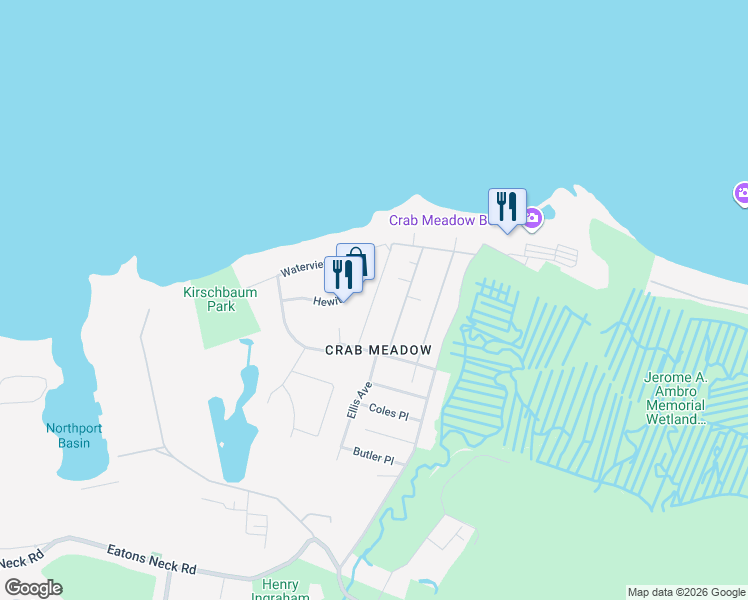 map of restaurants, bars, coffee shops, grocery stores, and more near 27 Goodwin Place in Northport
