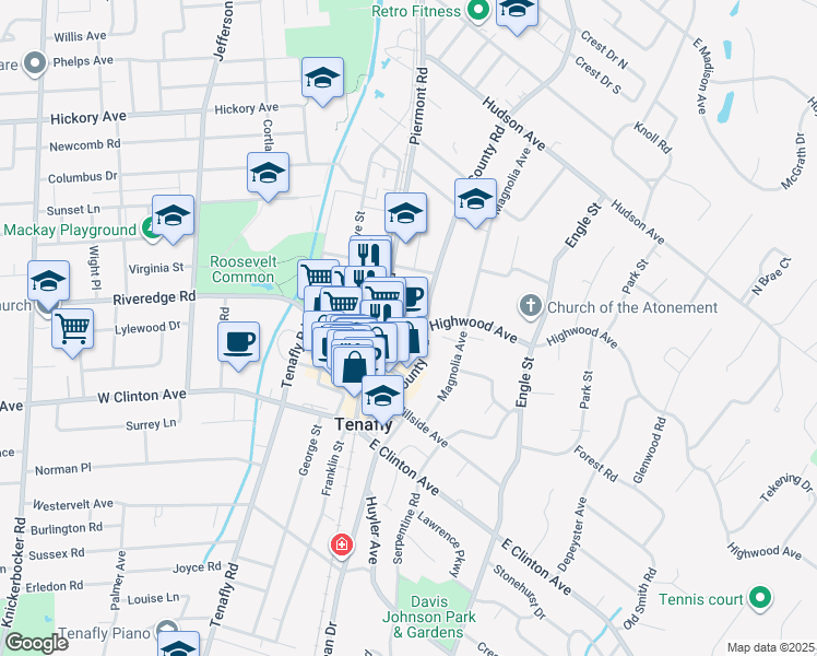 map of restaurants, bars, coffee shops, grocery stores, and more near 1 Highwood Avenue in Tenafly