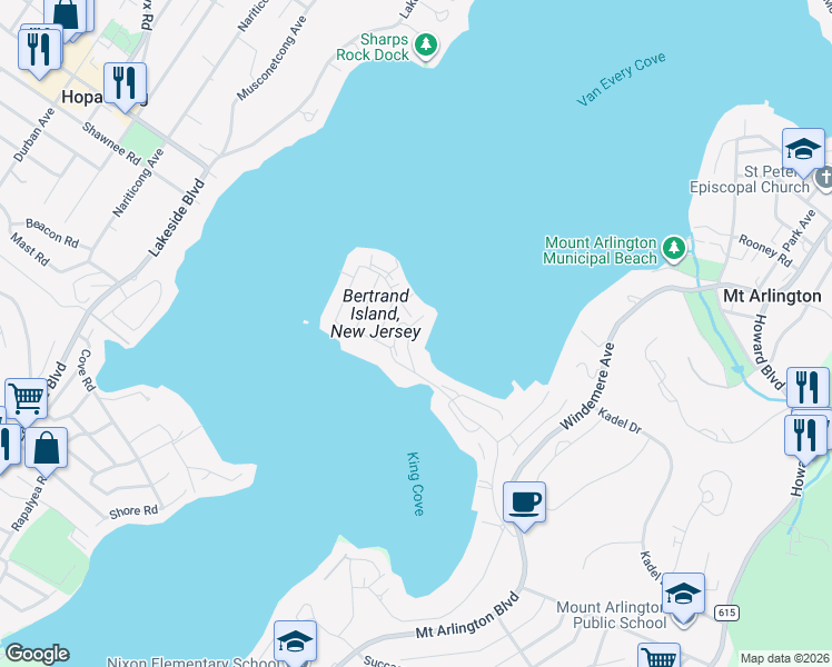 map of restaurants, bars, coffee shops, grocery stores, and more near 49 Catamaran Court in Mount Arlington