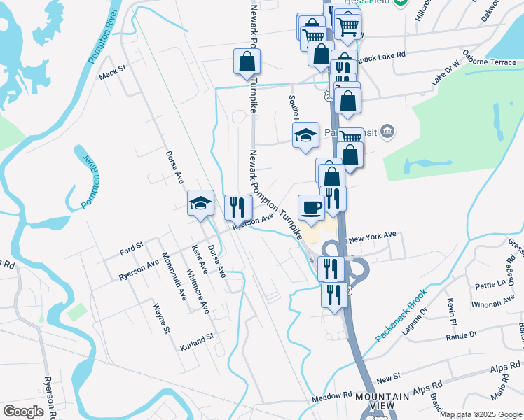 map of restaurants, bars, coffee shops, grocery stores, and more near 162 Vincent Street in Wayne