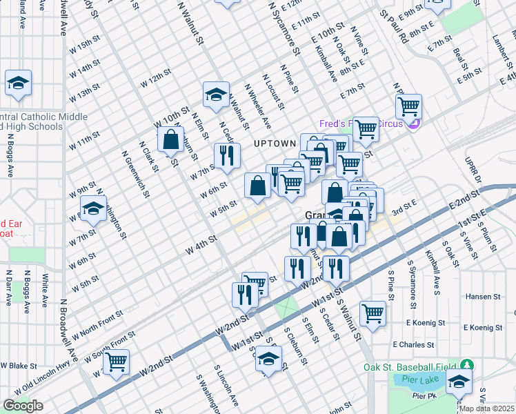 map of restaurants, bars, coffee shops, grocery stores, and more near 520 West 5th Street in Grand Island