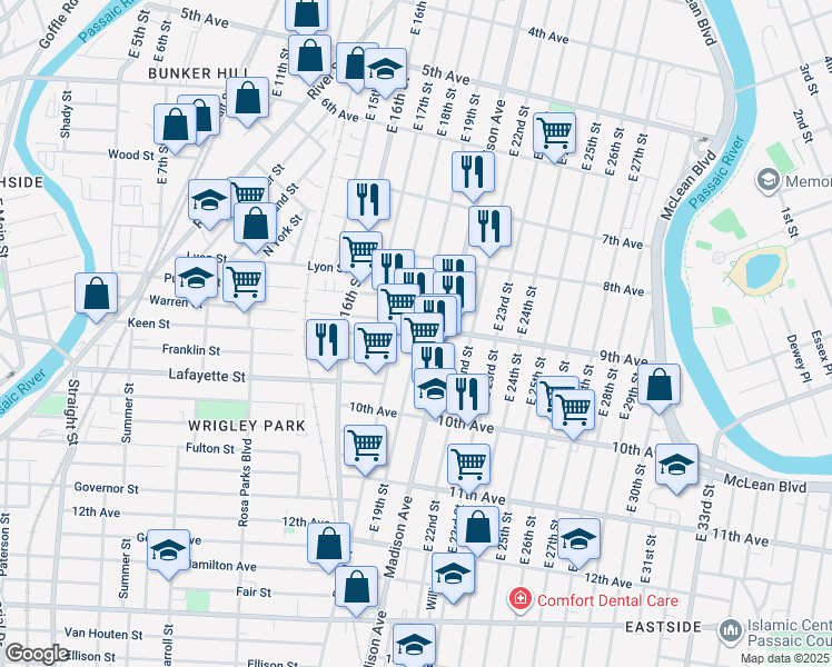 map of restaurants, bars, coffee shops, grocery stores, and more near 270 9th Avenue in Paterson