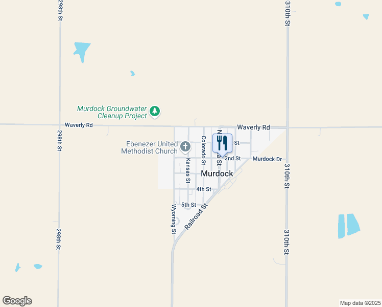 map of restaurants, bars, coffee shops, grocery stores, and more near 205 Kansas Street in Murdock