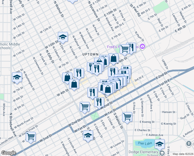 map of restaurants, bars, coffee shops, grocery stores, and more near 306 West 4th Street in Grand Island