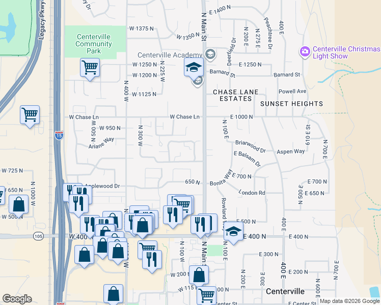 map of restaurants, bars, coffee shops, grocery stores, and more near 66 Brookside Lane in Centerville