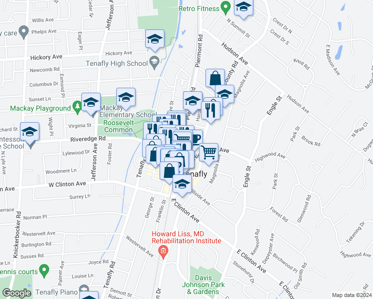 map of restaurants, bars, coffee shops, grocery stores, and more near 26 Piermont Road in Tenafly