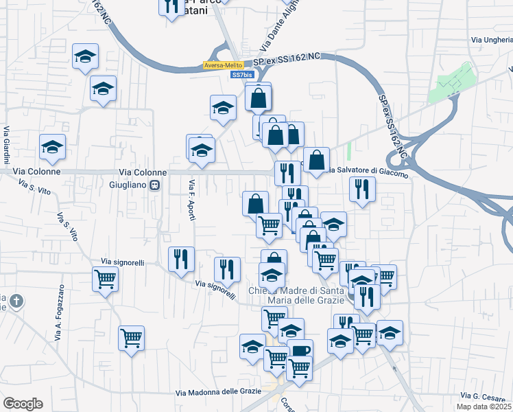 map of restaurants, bars, coffee shops, grocery stores, and more near 18 Corso Europa in Melito di Napoli