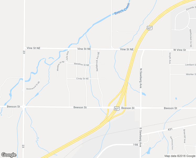 map of restaurants, bars, coffee shops, grocery stores, and more near 13492 Cindy Street Northeast in Alliance