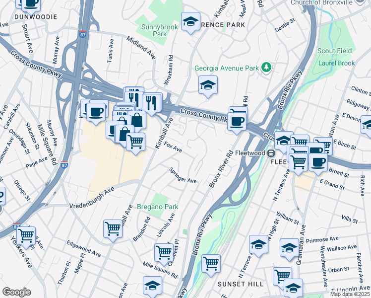 map of restaurants, bars, coffee shops, grocery stores, and more near 221 Vredenburgh Avenue in Yonkers