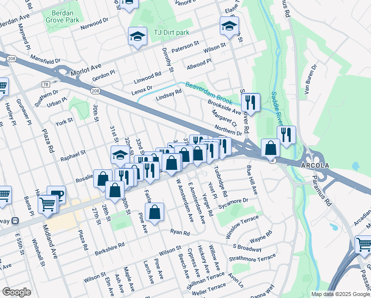 map of restaurants, bars, coffee shops, grocery stores, and more near 1-45 37th Street in Fair Lawn
