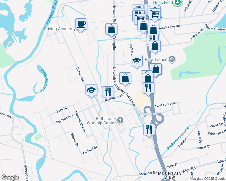 map of restaurants, bars, coffee shops, grocery stores, and more near 162 Vincent Street in Wayne