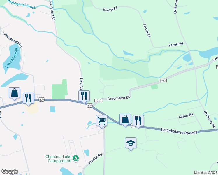 map of restaurants, bars, coffee shops, grocery stores, and more near 228 Lamplight Drive in Brodheadsville