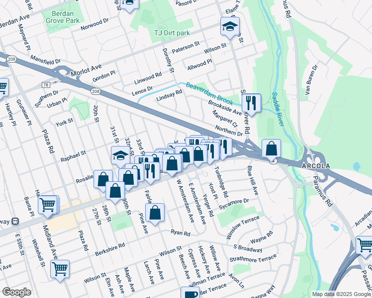map of restaurants, bars, coffee shops, grocery stores, and more near 1-45 37th Street in Fair Lawn
