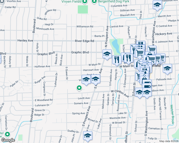 map of restaurants, bars, coffee shops, grocery stores, and more near 41 Harcourt Avenue in Bergenfield
