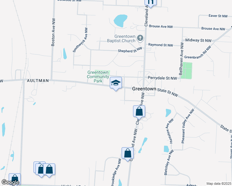 map of restaurants, bars, coffee shops, grocery stores, and more near 3330 State Street Northwest in North Canton