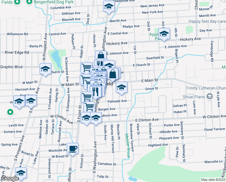 map of restaurants, bars, coffee shops, grocery stores, and more near 19 Legion Drive in Bergenfield