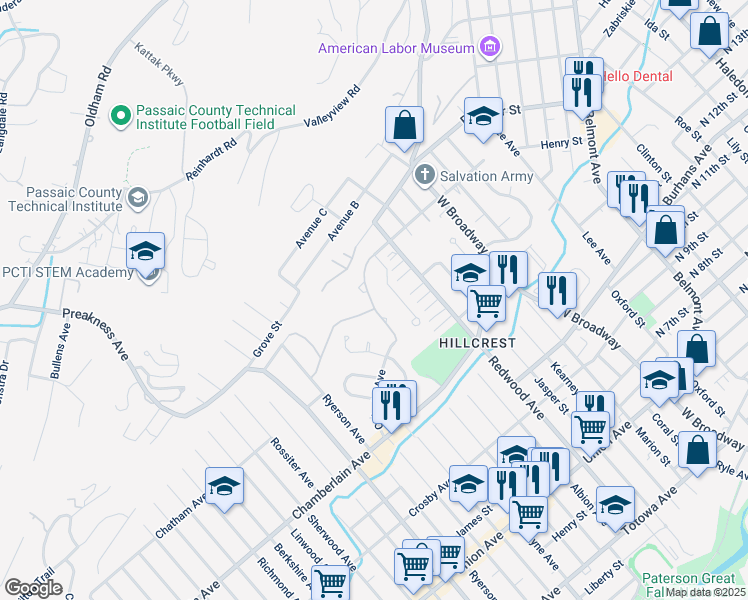 map of restaurants, bars, coffee shops, grocery stores, and more near 4 Christina Place in Paterson