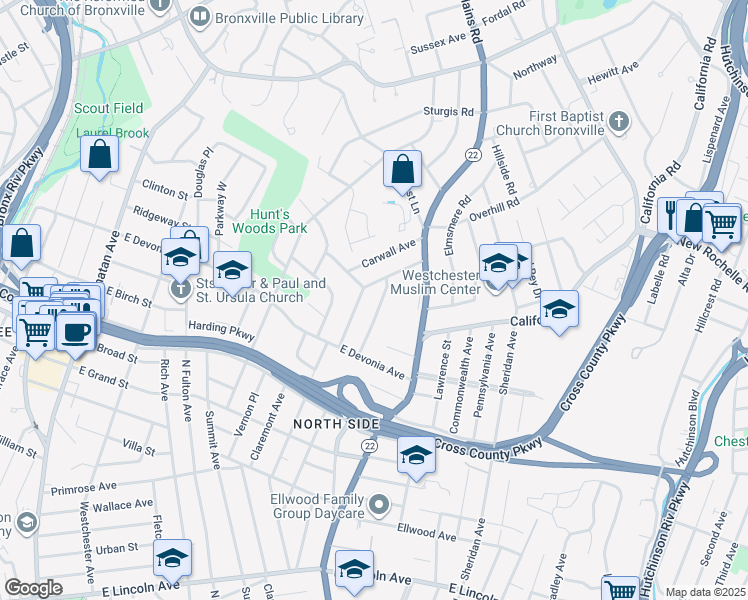 map of restaurants, bars, coffee shops, grocery stores, and more near 67 Columbia Place in Mount Vernon