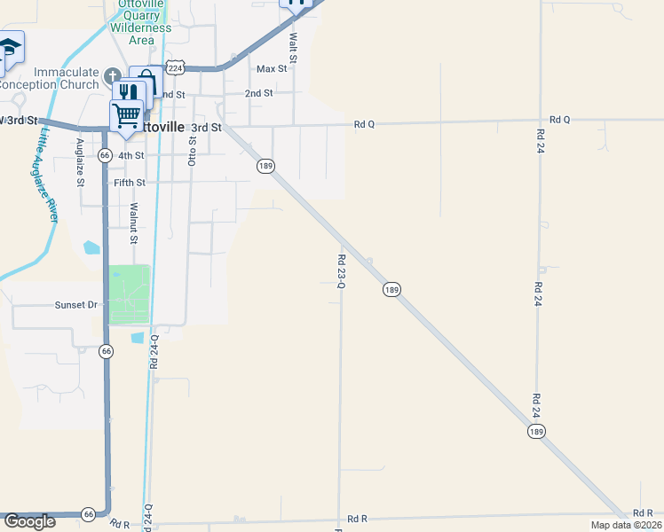 map of restaurants, bars, coffee shops, grocery stores, and more near 17348 Road 23-Q in Fort Jennings
