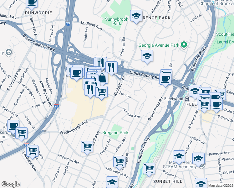 map of restaurants, bars, coffee shops, grocery stores, and more near 790 Kimball Avenue in Yonkers