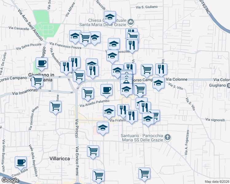 map of restaurants, bars, coffee shops, grocery stores, and more near 10 Vico Mariantonia Chianese in Giugliano in Campania