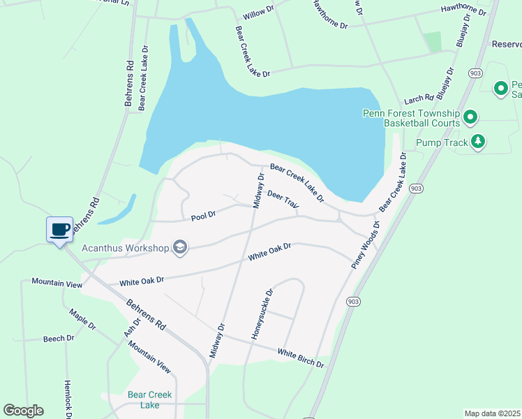 map of restaurants, bars, coffee shops, grocery stores, and more near 108 Midway Drive in Jim Thorpe